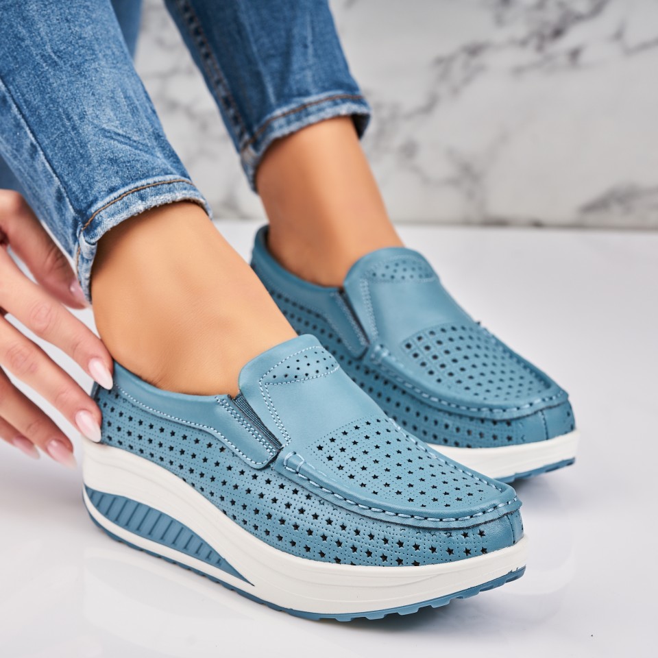 Poze Mocasini dama Piele Naturala Albastri Dara