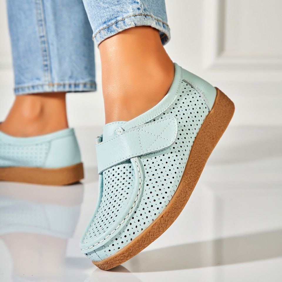 Poze Mocasini dama Piele Naturala Albastri Takari