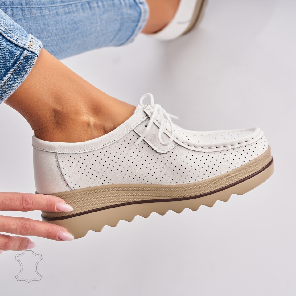 Poze Mocasini dama Piele Naturala Albi Maive