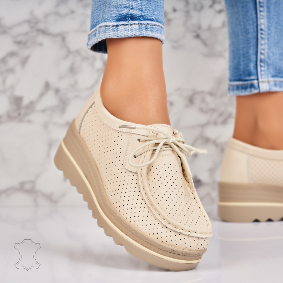 Poze Mocasini dama Piele Naturala Bej Maive