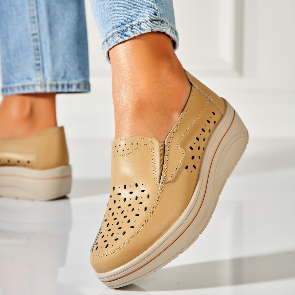 Poze Mocasini dama Piele Naturala Bej Nazari