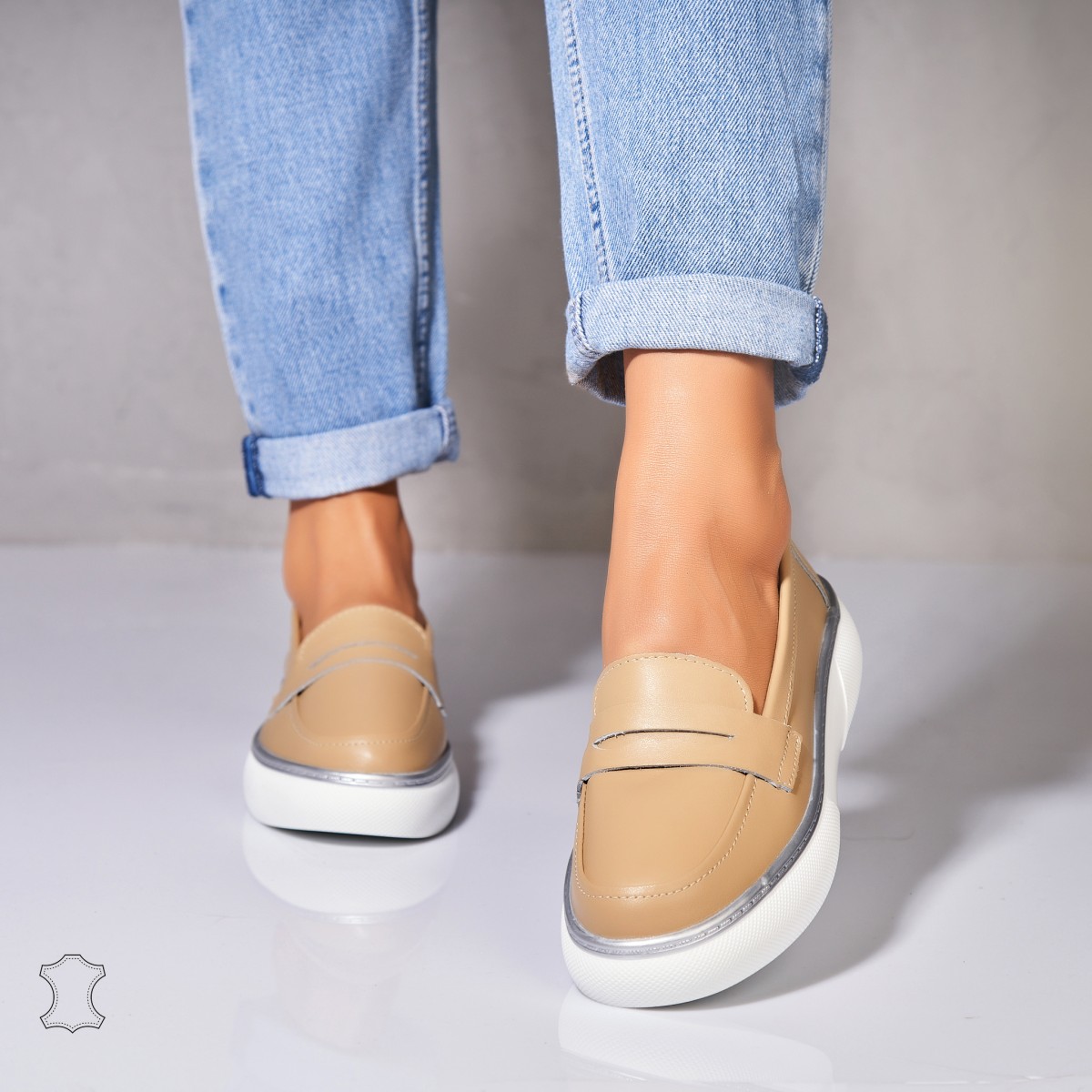 Poze Mocasini dama Piele Naturala Bej Neyda