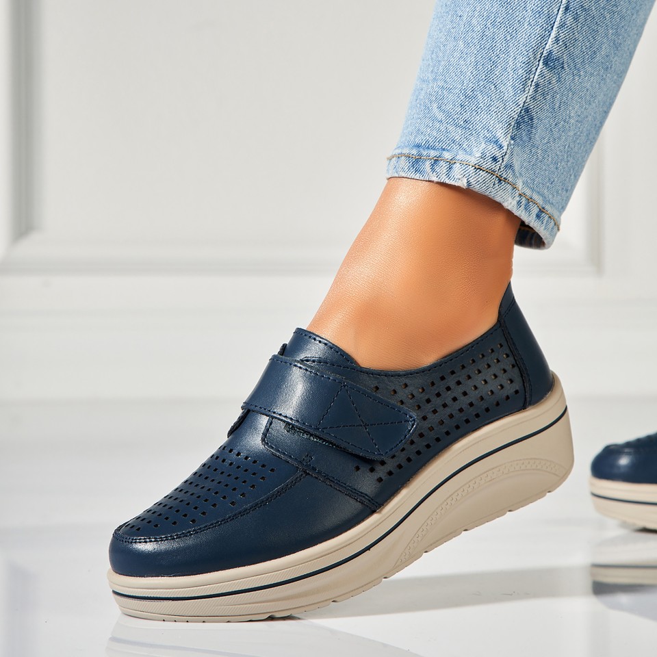 Poze Mocasini dama Piele Naturala Bleumarin Izana