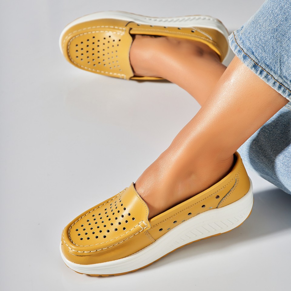 Poze Mocasini dama Piele Naturala Galbeni Anzal