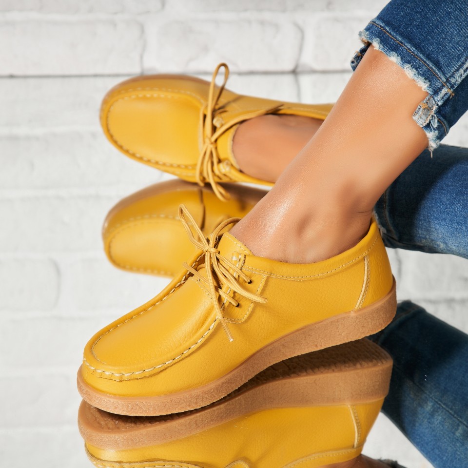 Poze Mocasini dama Piele Naturala Galbeni Harla