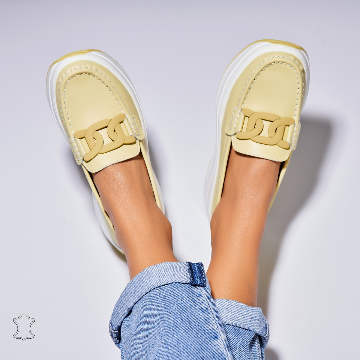 Poze Mocasini dama Piele Naturala Galbeni Markai