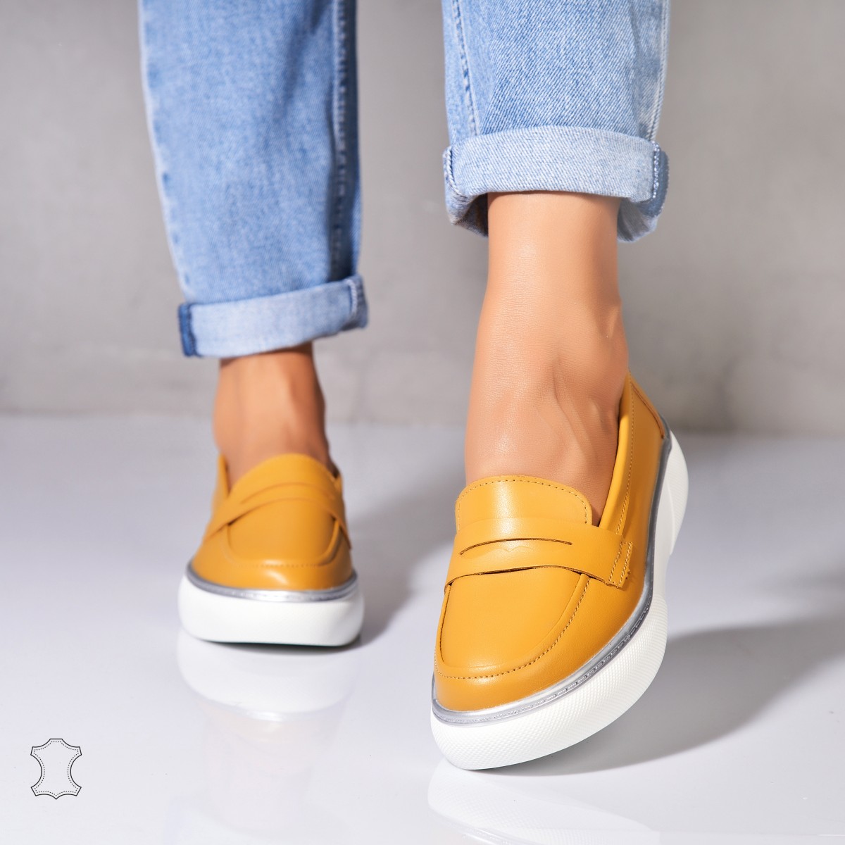 Poze Mocasini dama Piele Naturala Galbeni Neyda