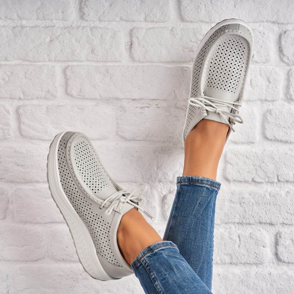 Poze Mocasini dama Piele Naturala Gri Irie