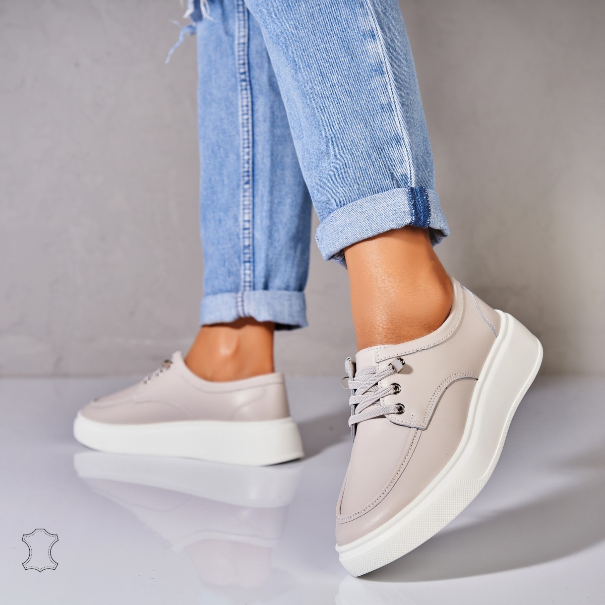 Poze Mocasini dama Piele Naturala Gri Kensei