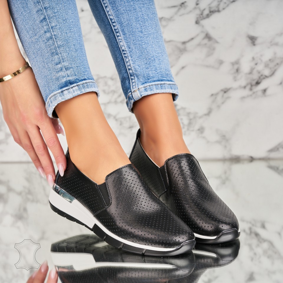 Poze Mocasini dama Piele Naturala Negri Kanita