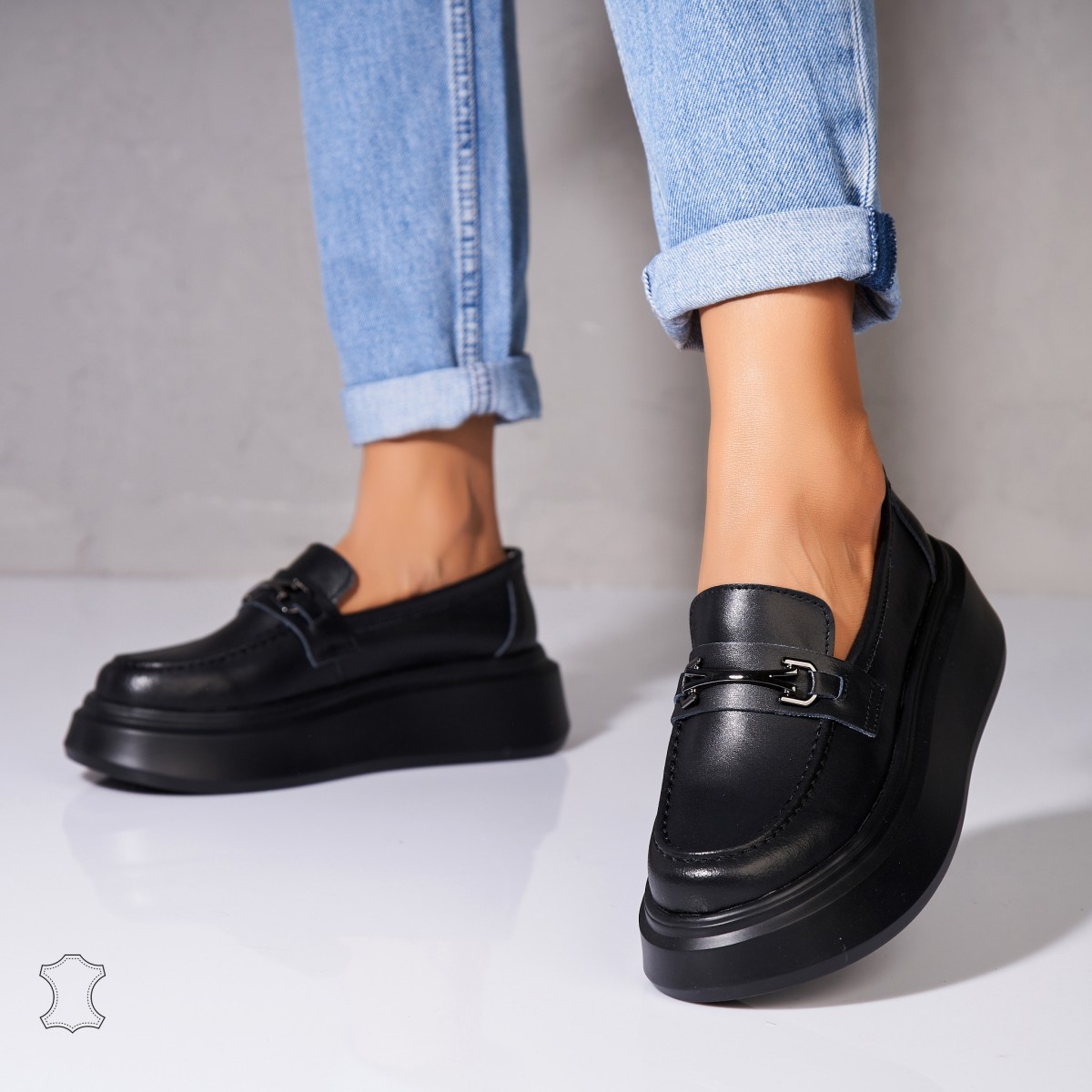 Poze Mocasini dama Piele Naturala Negri Lydia