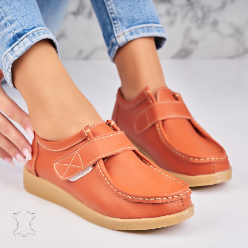 Poze Mocasini dama Piele Naturala Portocalii Genesi