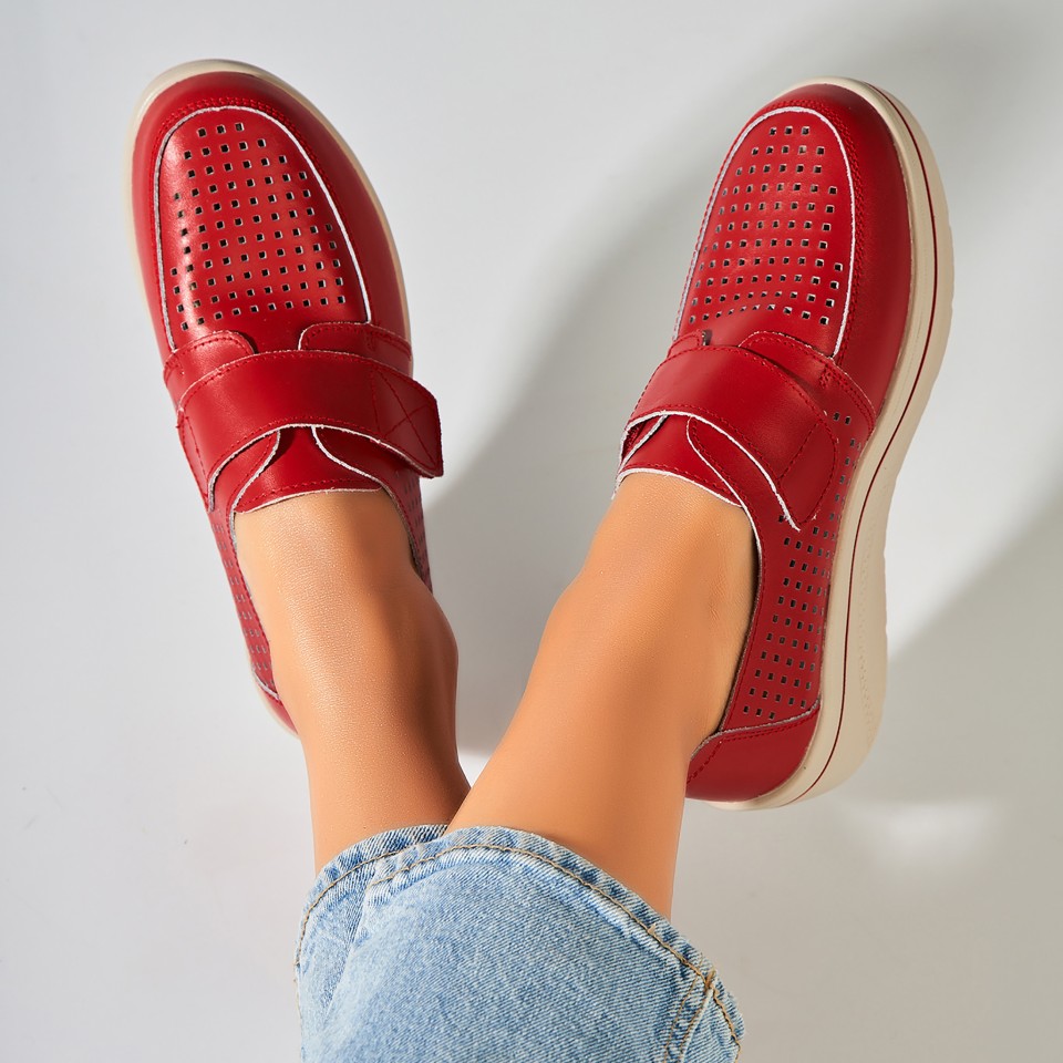 Poze Mocasini dama Piele Naturala Rosii Izana