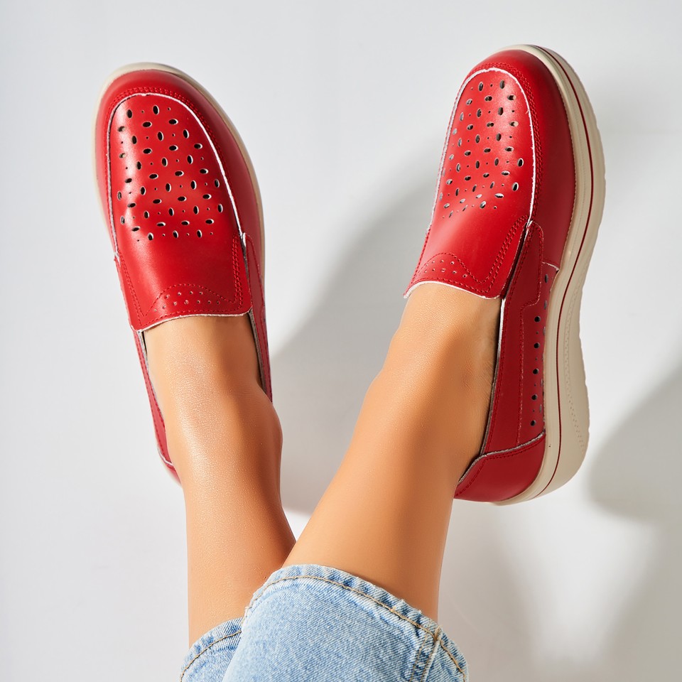 Poze Mocasini dama Piele Naturala Rosii Nazari