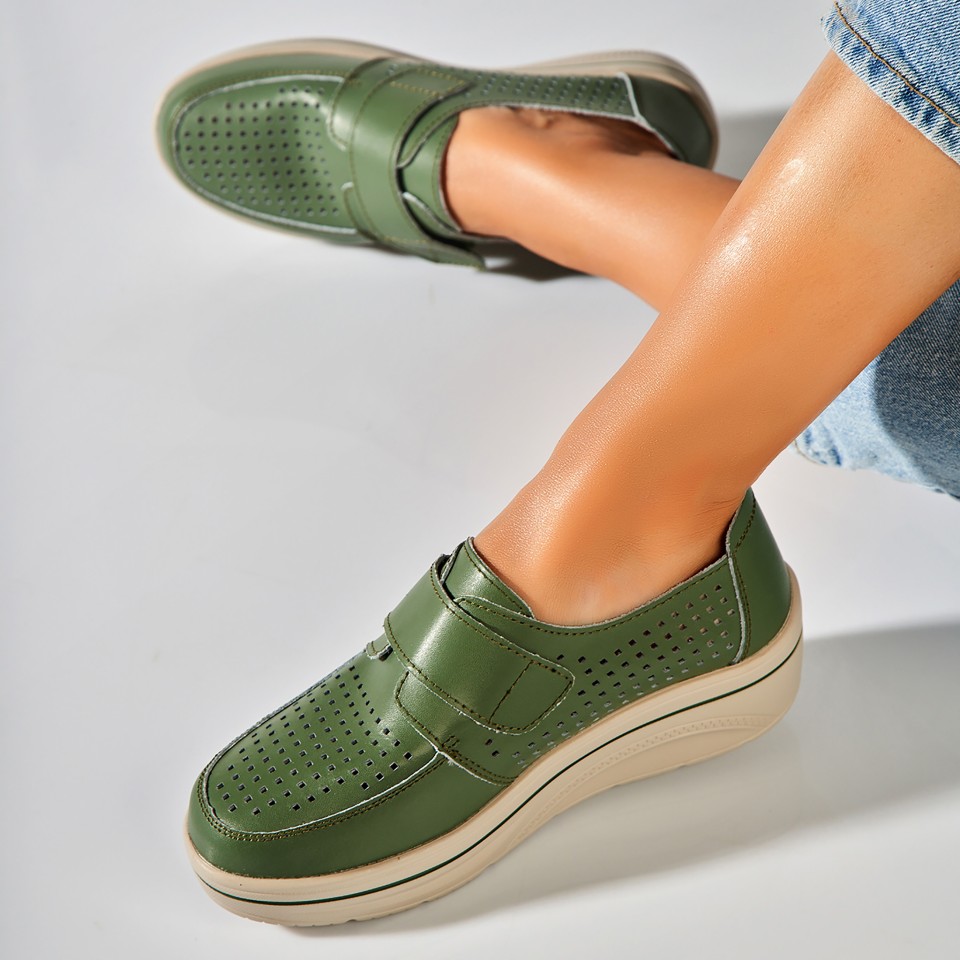 Poze Mocasini dama Piele Naturala Verzi Izana