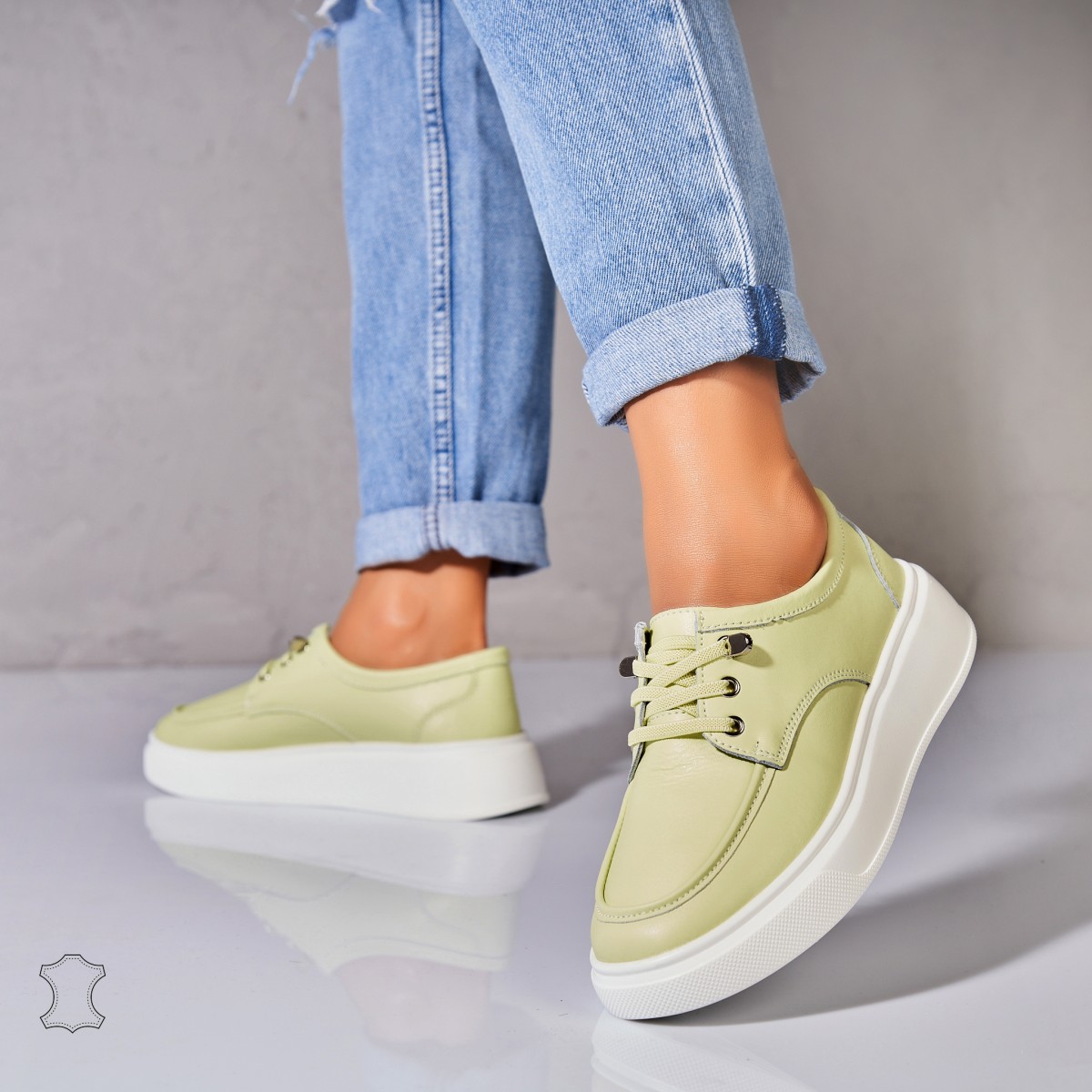 Poze Mocasini dama Piele Naturala Verzi Kensei