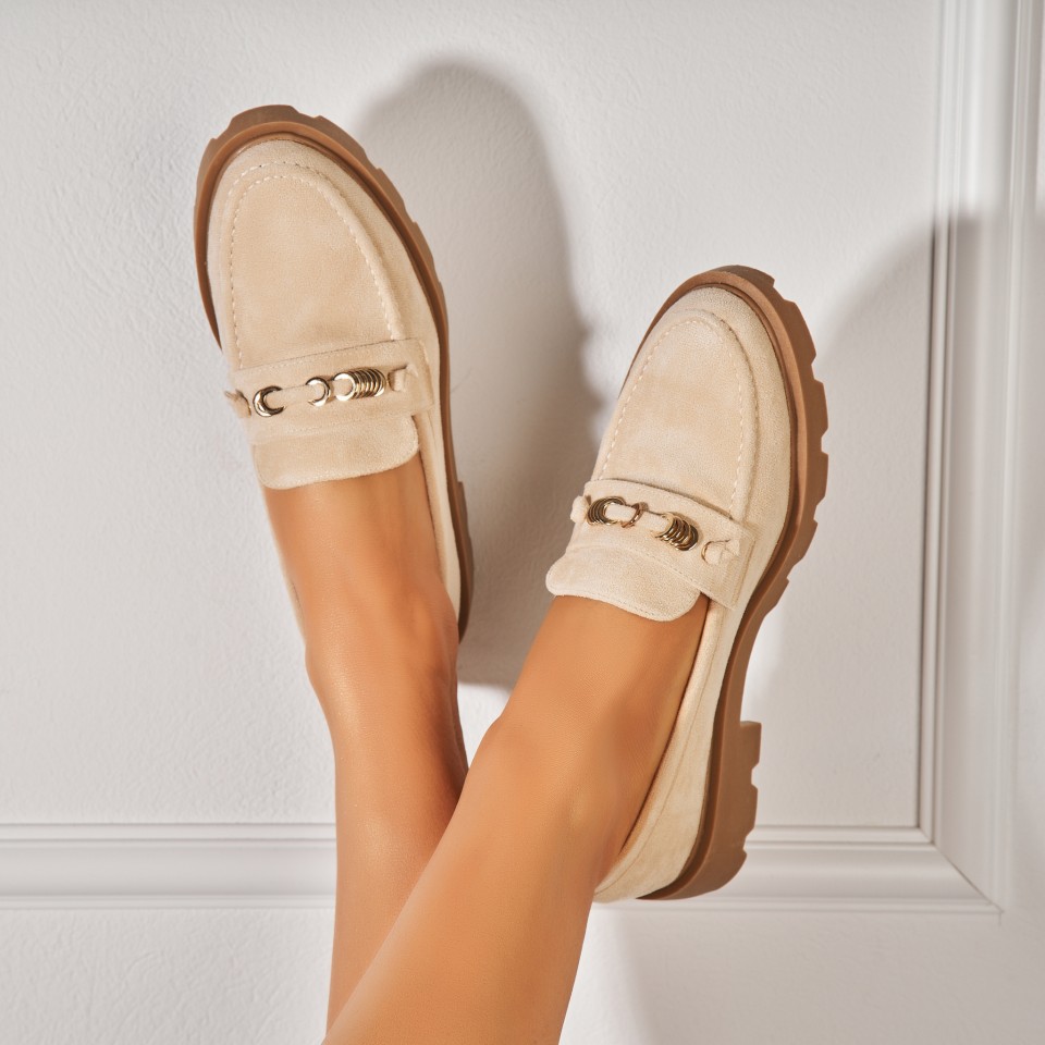 Pantofi dama casual Bej din Piele Ecologica Intoarsa Yusra Pantofi dama casual Bej din Piele Ecologica Intoarsa Yusra