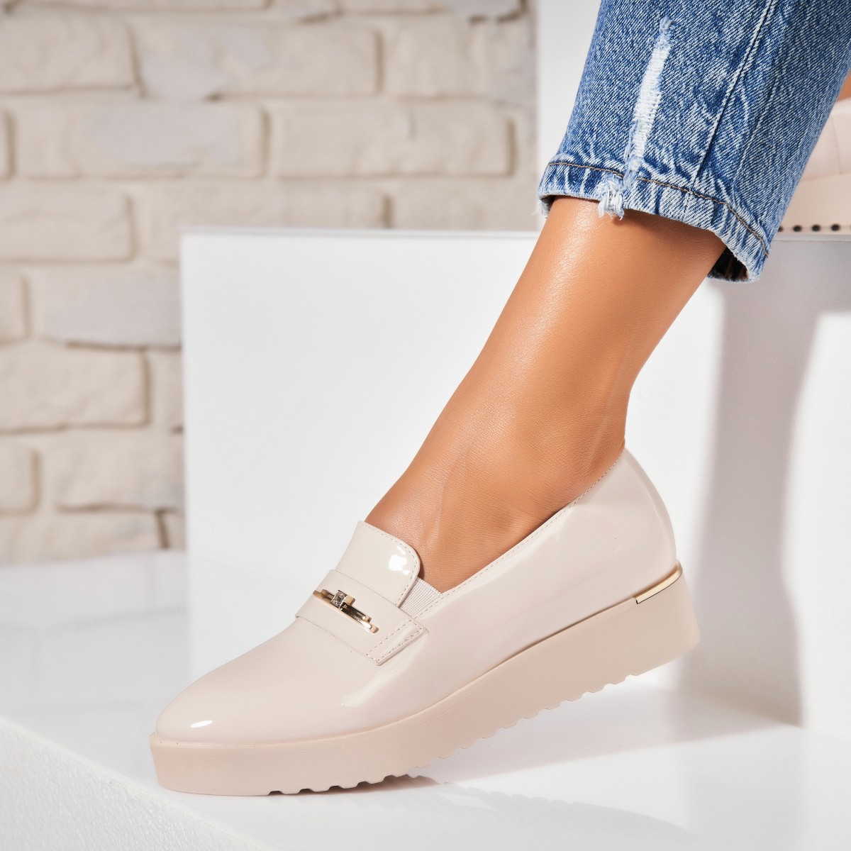 Poze Pantofi dama casual Bej din Piele Ecologica Lacuita Kinze