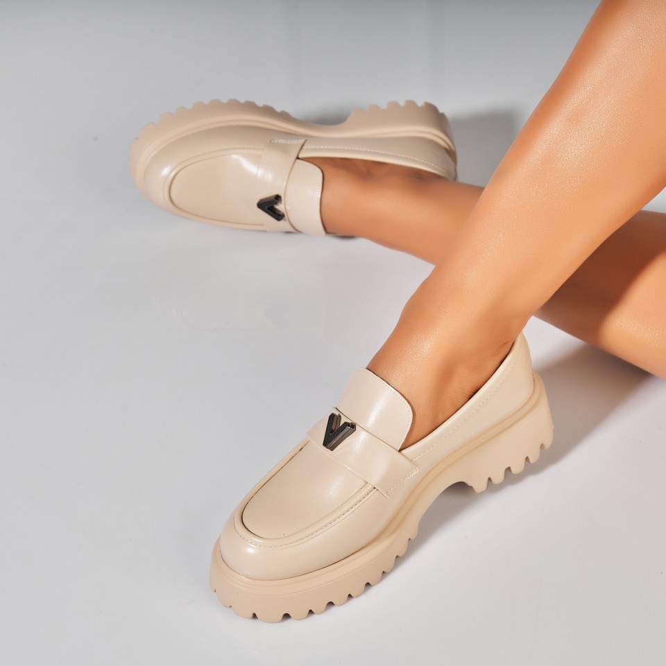 Poze Pantofi dama casual Bej din Piele Ecologica Renny