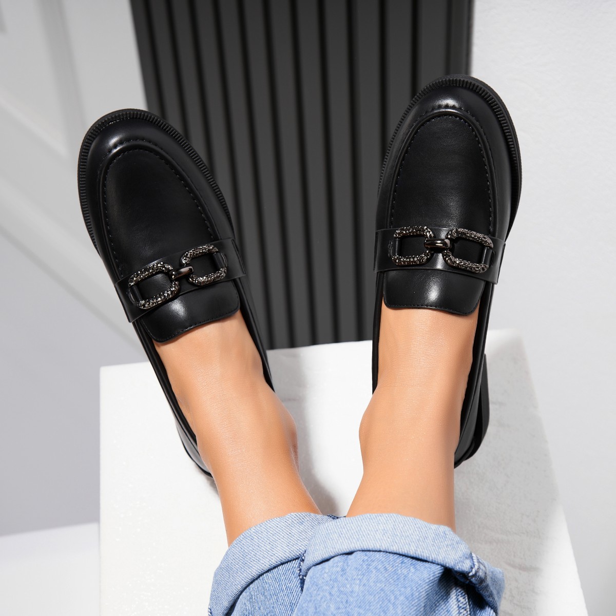 Poze Pantofi dama casual Negri din Piele Ecologica Kasra