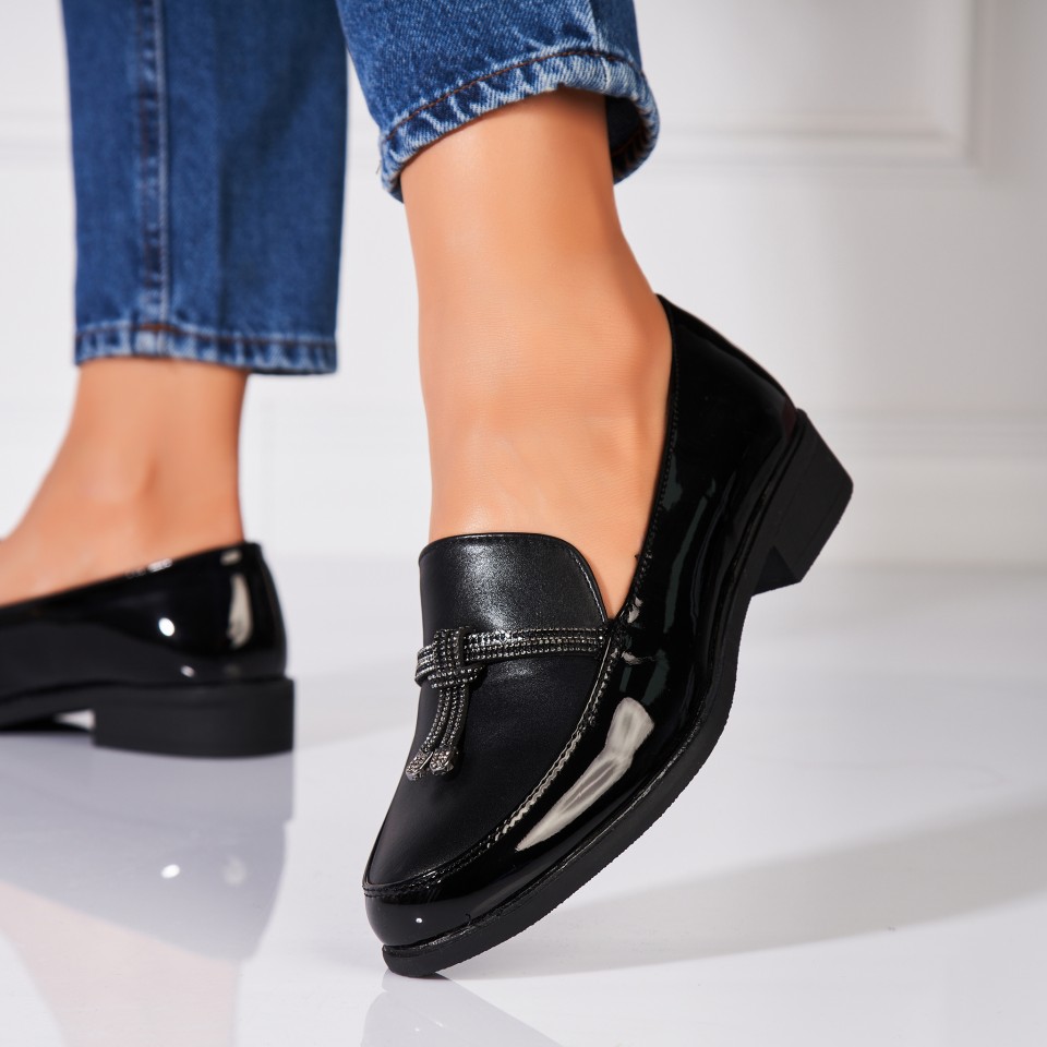 Poze Pantofi dama casual Negri din Piele Ecologica Lacuita Befikir