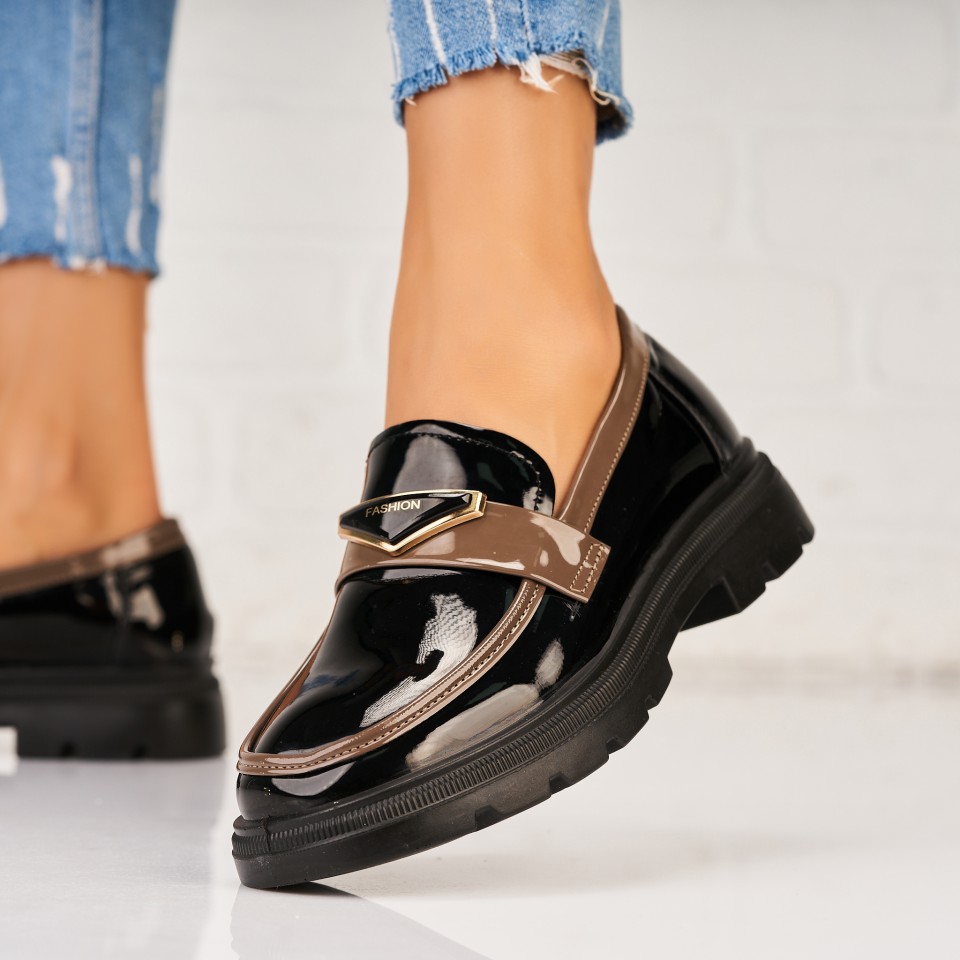 Poze Pantofi dama casual Negri din Piele Ecologica Lacuita Hikma