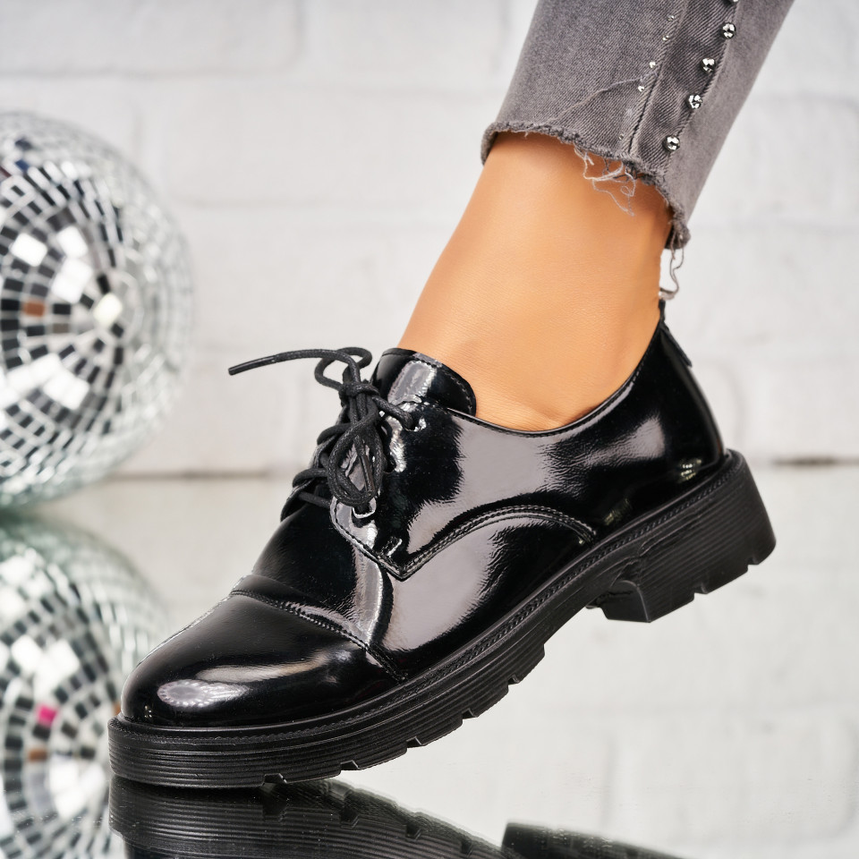 Poze Pantofi dama casual Negri din Piele Ecologica Lacuita Sloan