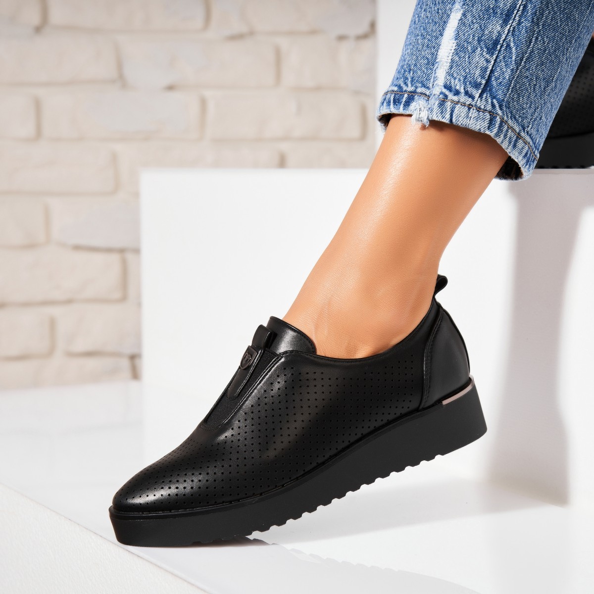 Poze Pantofi dama casual Negri din Piele Ecologica Sira