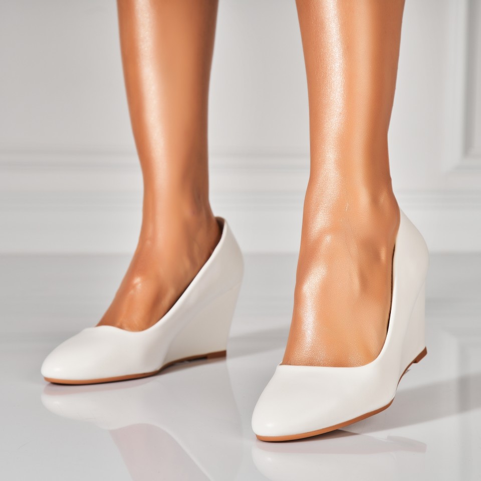 Poze Pantofi dama cu platforma Albi din Piele Ecologica Ezrie