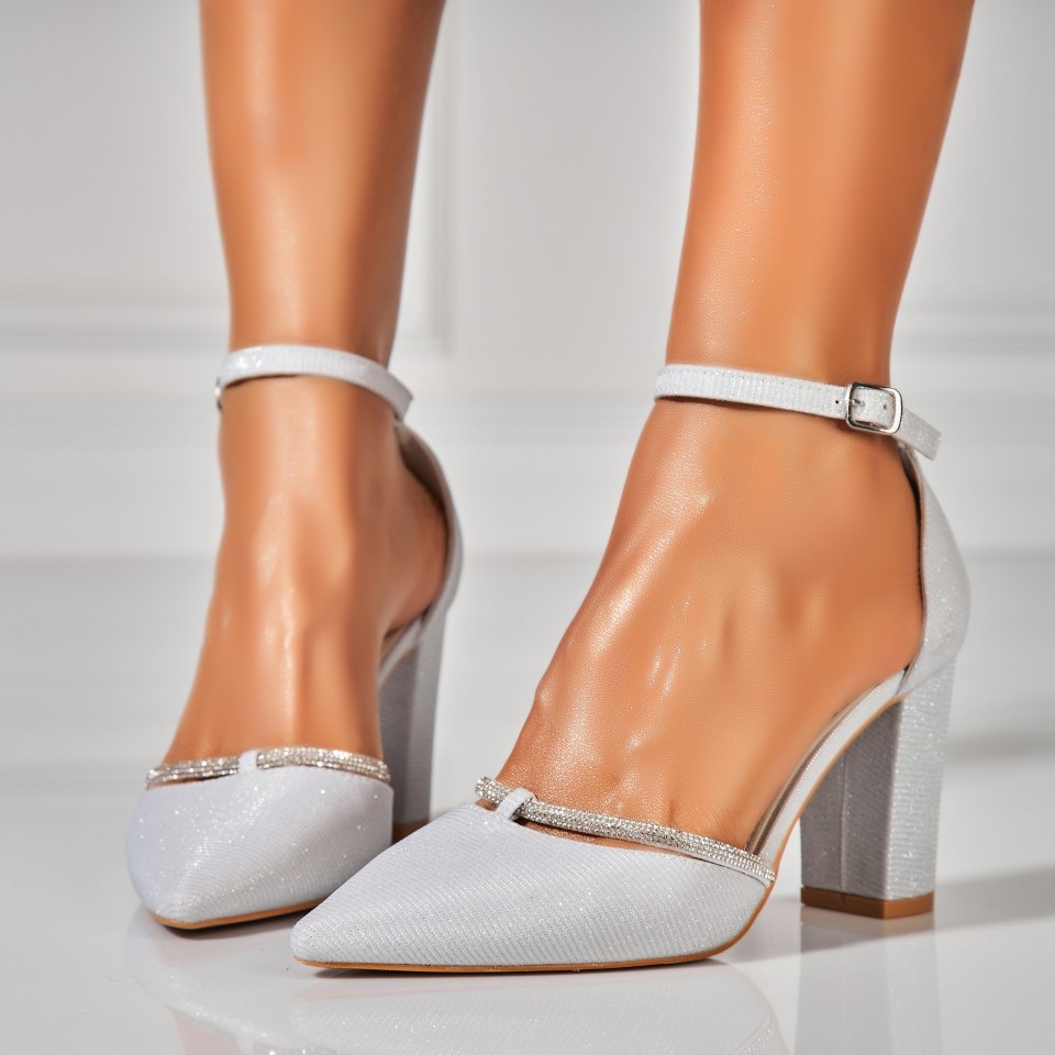 Poze Pantofi dama cu toc Albi din Glitter Rhys2