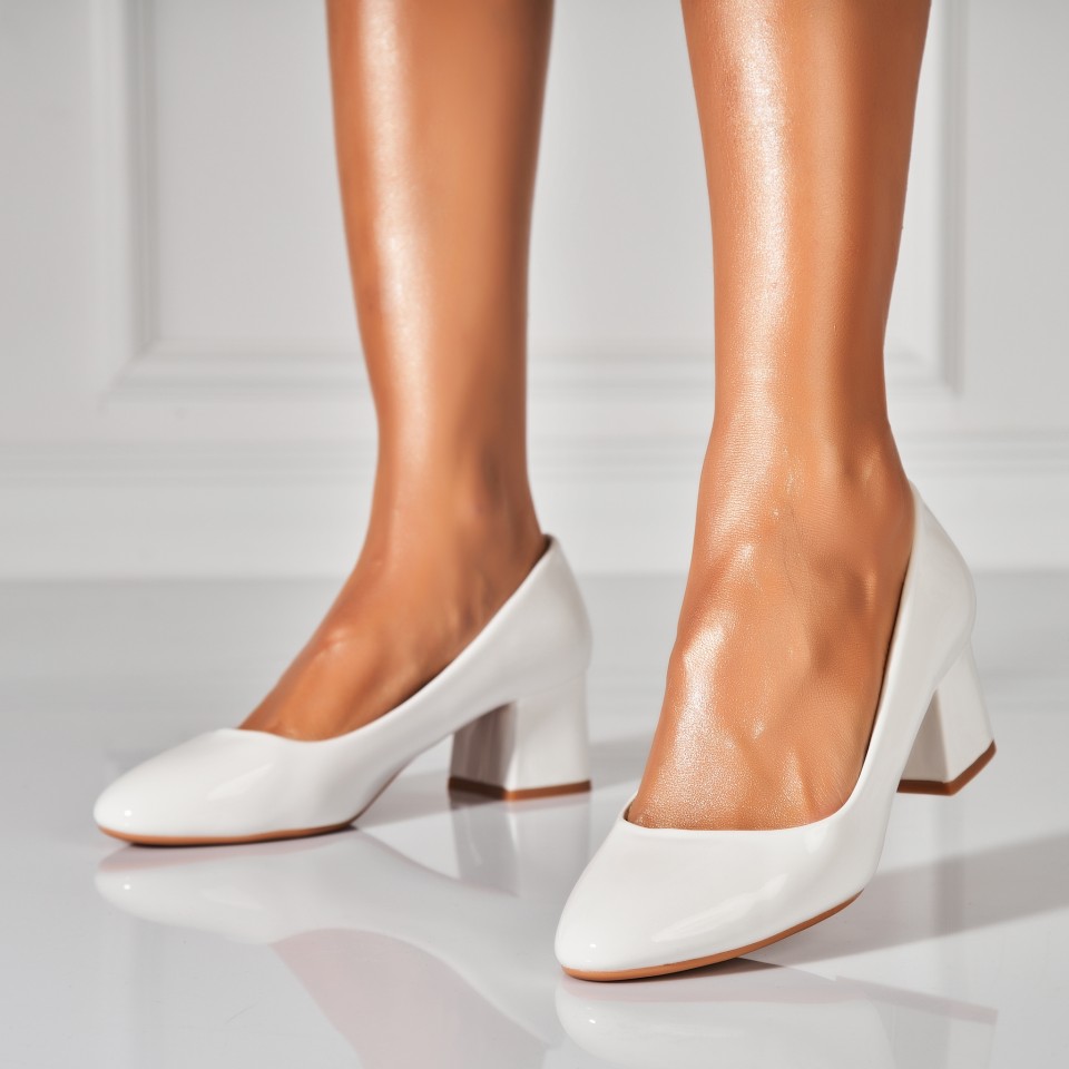Poze Pantofi dama cu toc Albi din Piele Ecologica Lacuita Beyla