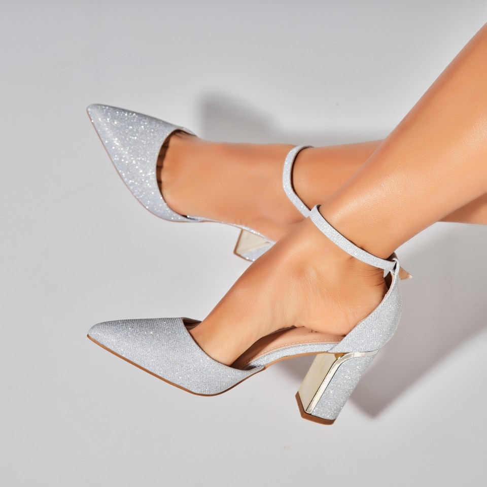 Poze Pantofi dama cu toc Argintii din Glitter Juelz