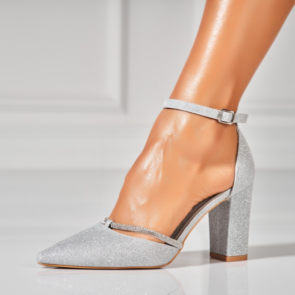 Pantofi dama cu toc Argintii din Glitter Rhys2