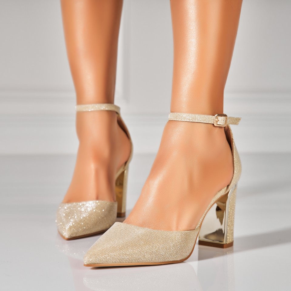 Poze Pantofi dama cu toc Auriu din Glitter Juelz