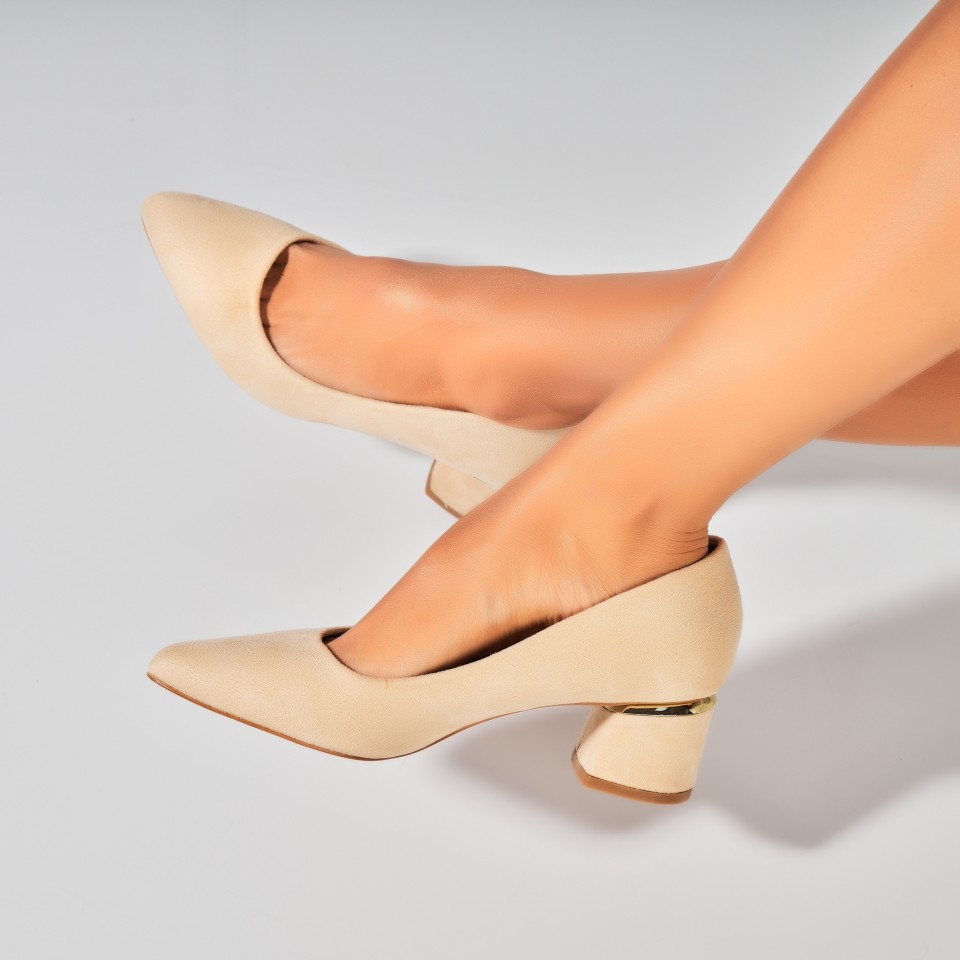 Poze Pantofi dama cu toc Bej din Piele Ecologica Intoarsa Eniya2