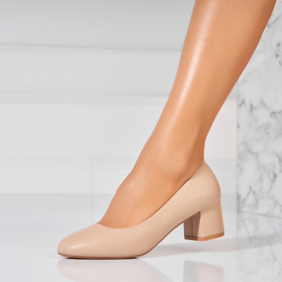 Poze Pantofi dama cu toc Bej din Piele Ecologica Izara