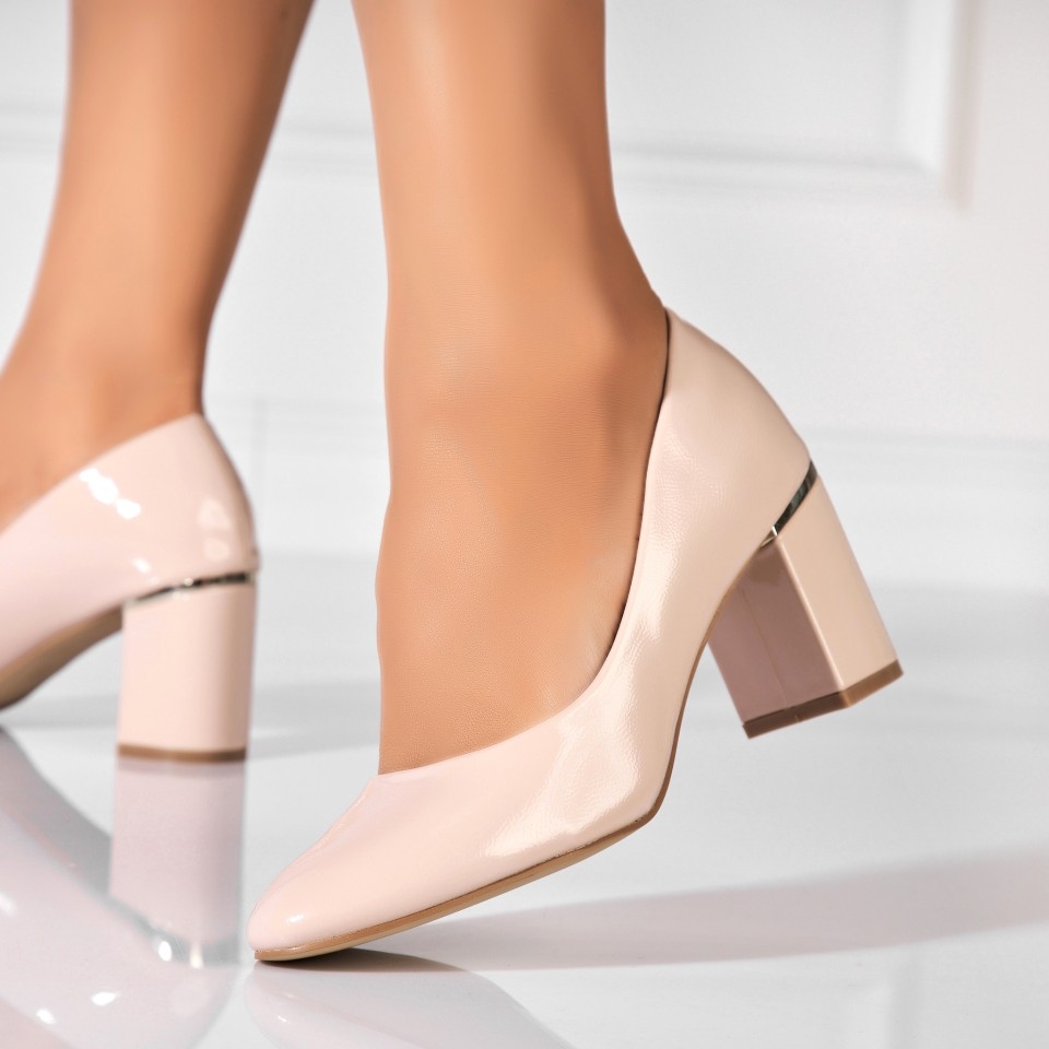 Poze Pantofi dama cu toc Bej din Piele Ecologica Lacuita Arlyn