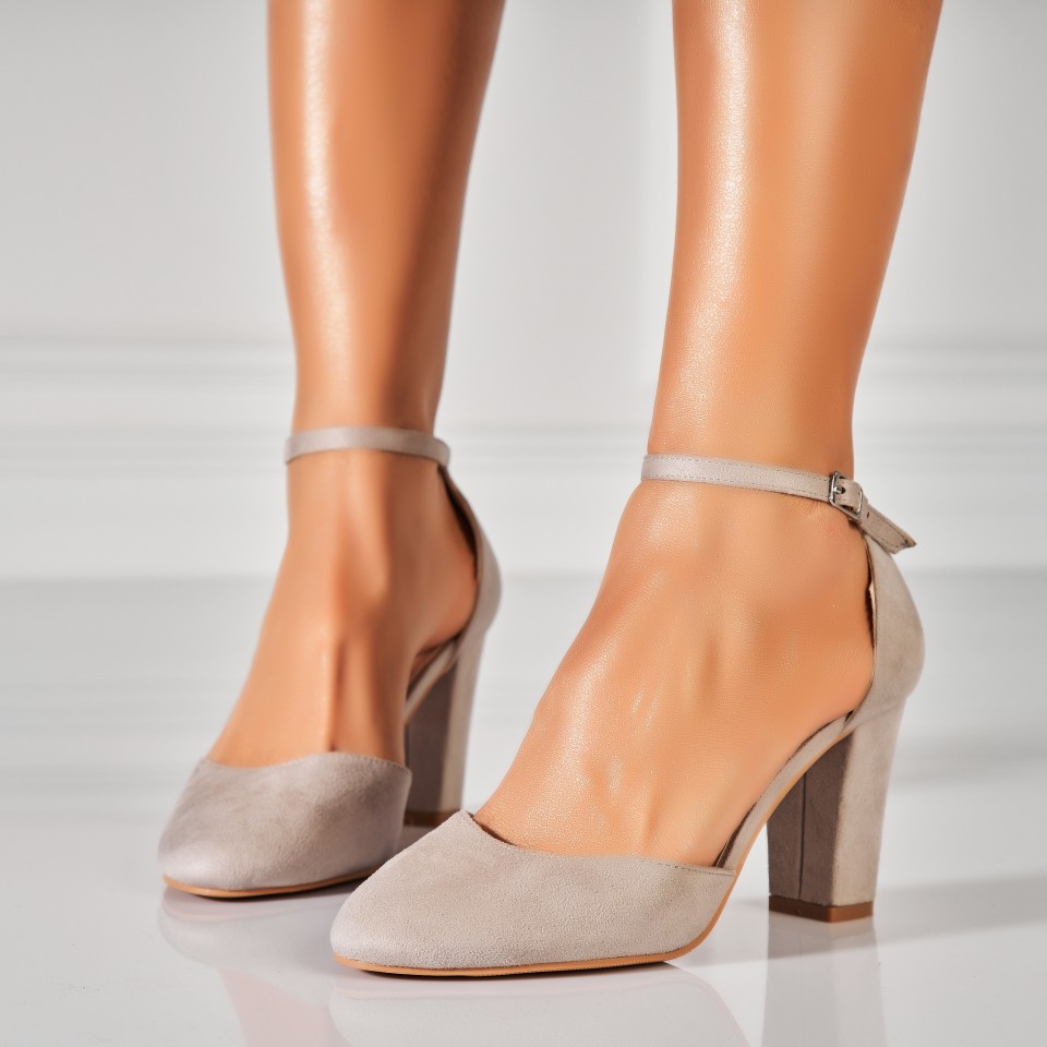 Poze Pantofi dama cu toc Gri din Piele Ecologica Intoarsa Yenifer