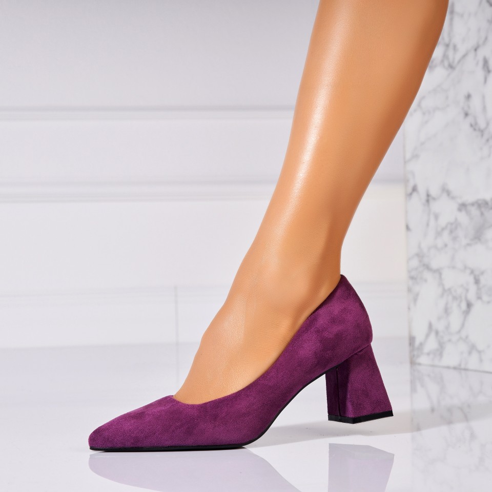 Poze Pantofi dama cu toc Mov din Piele Ecologica Intoarsa Yuven