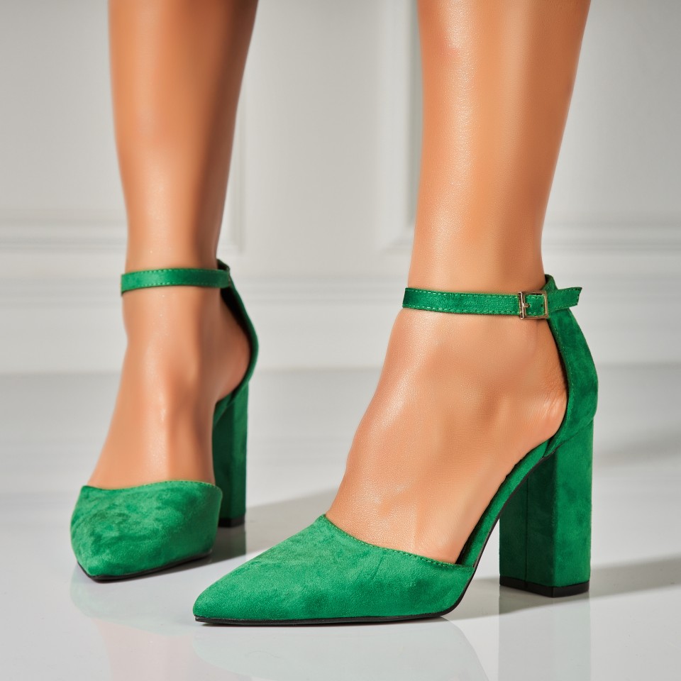 Poze Pantofi dama cu toc Verzi din Piele Ecologica Intoarsa Aydin