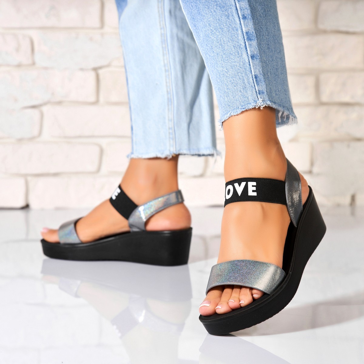 Poze Sandale dama cu platforma Bronz din Piele Ecologica Cyana