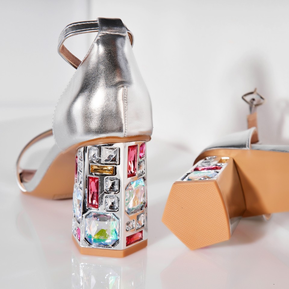 Poze Sandale dama cu Toc Argintii din Piele Ecologica Maury