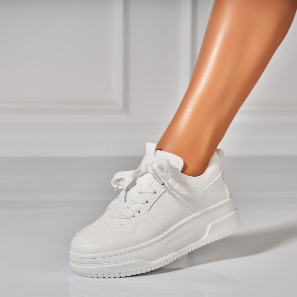 Poze Adidasi Dama Albi din Piele Ecologica Jenevy