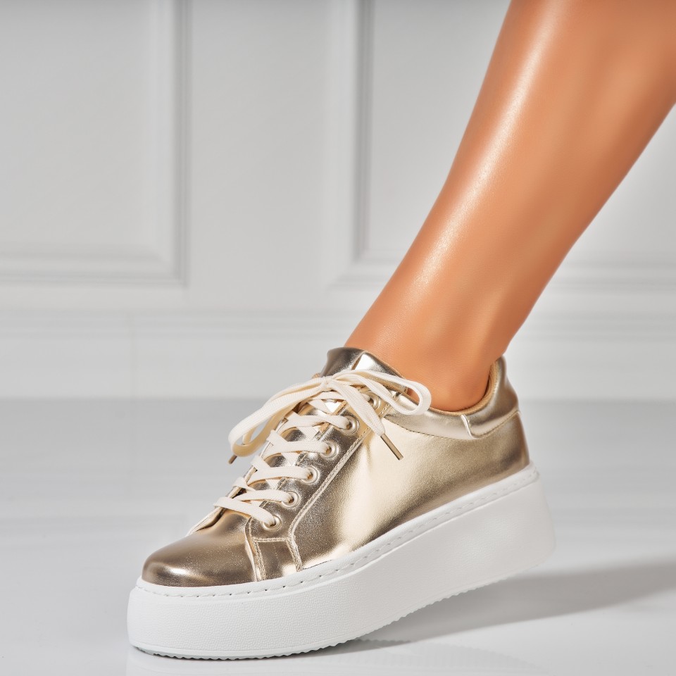 Poze Adidasi Dama Auriu din Piele Ecologica Joela