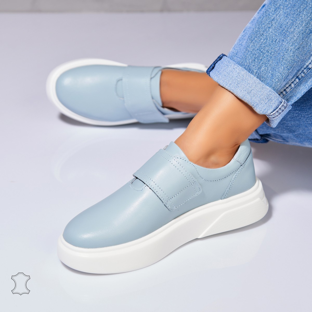 Poze Adidasi Piele Naturala Albastri Zeyda