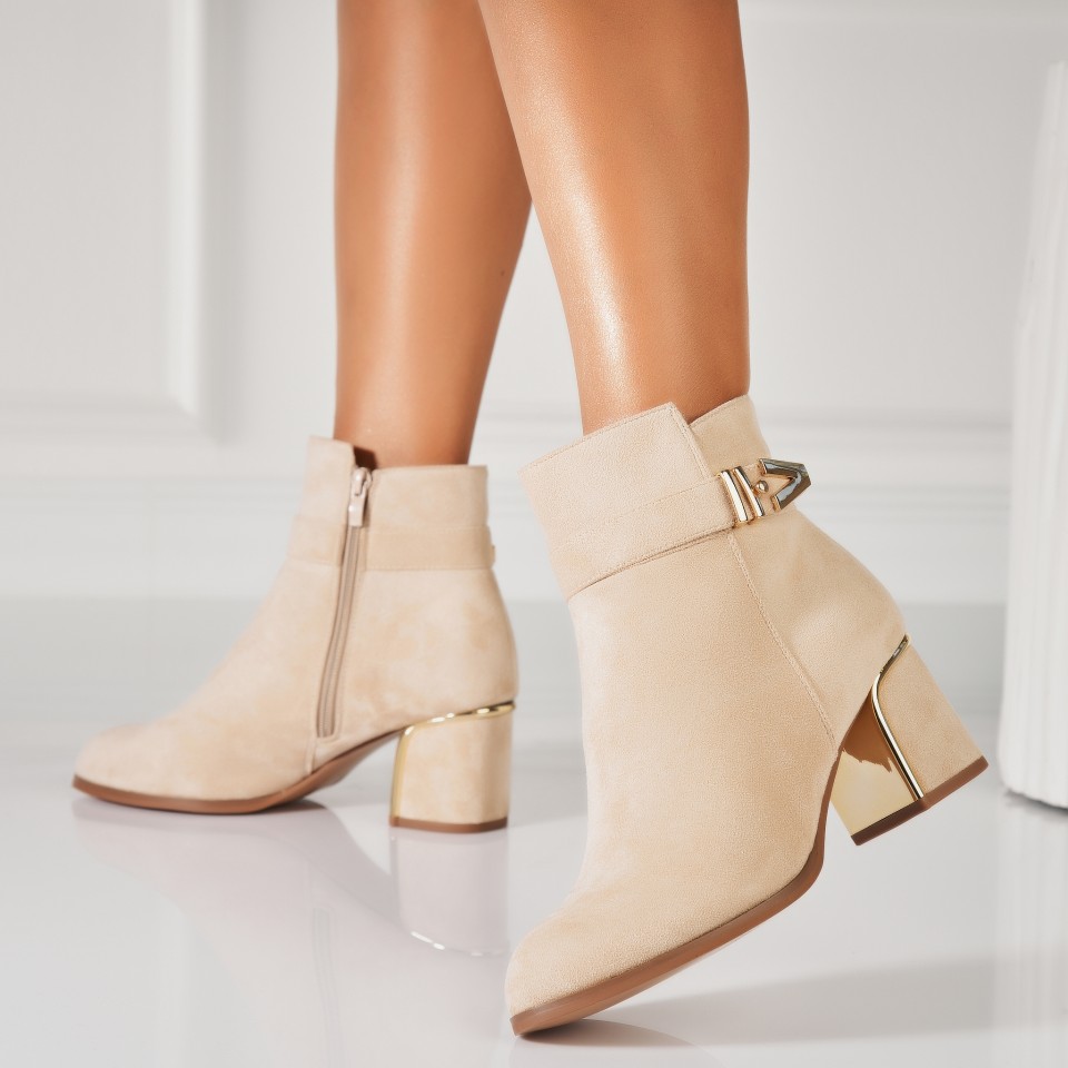 Poze Botine dama Imblanite Bej din Piele Ecologica Intoarsa Ista