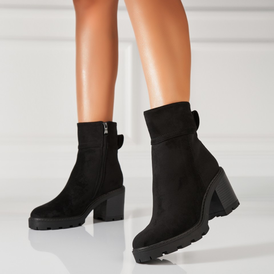 Poze Botine dama Imblanite Negre din Piele Ecologica Intoarsa Javeria