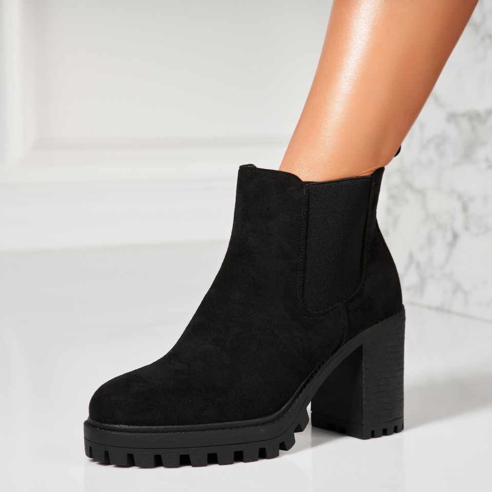 Poze Botine dama Imblanite Negre din Piele Ecologica Intoarsa Roan