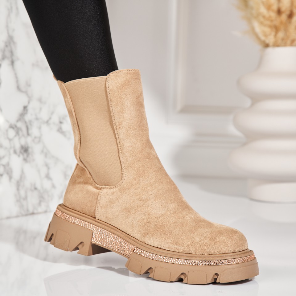 Poze Ghete Dama Imblanite Kaki din Piele Ecologica Intoarsa Aragsa