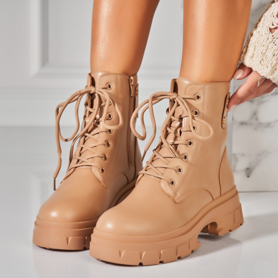 Poze Ghete Dama Imblanite Kaki din Piele Ecologica Merlia